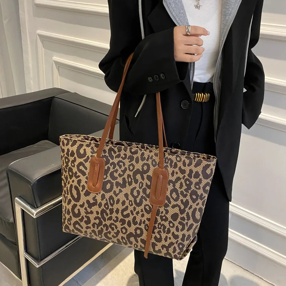 PU Leather Leopard Tote Bag - Tote Bag by Trendsi | Available at Handbags Specialist Headquarter