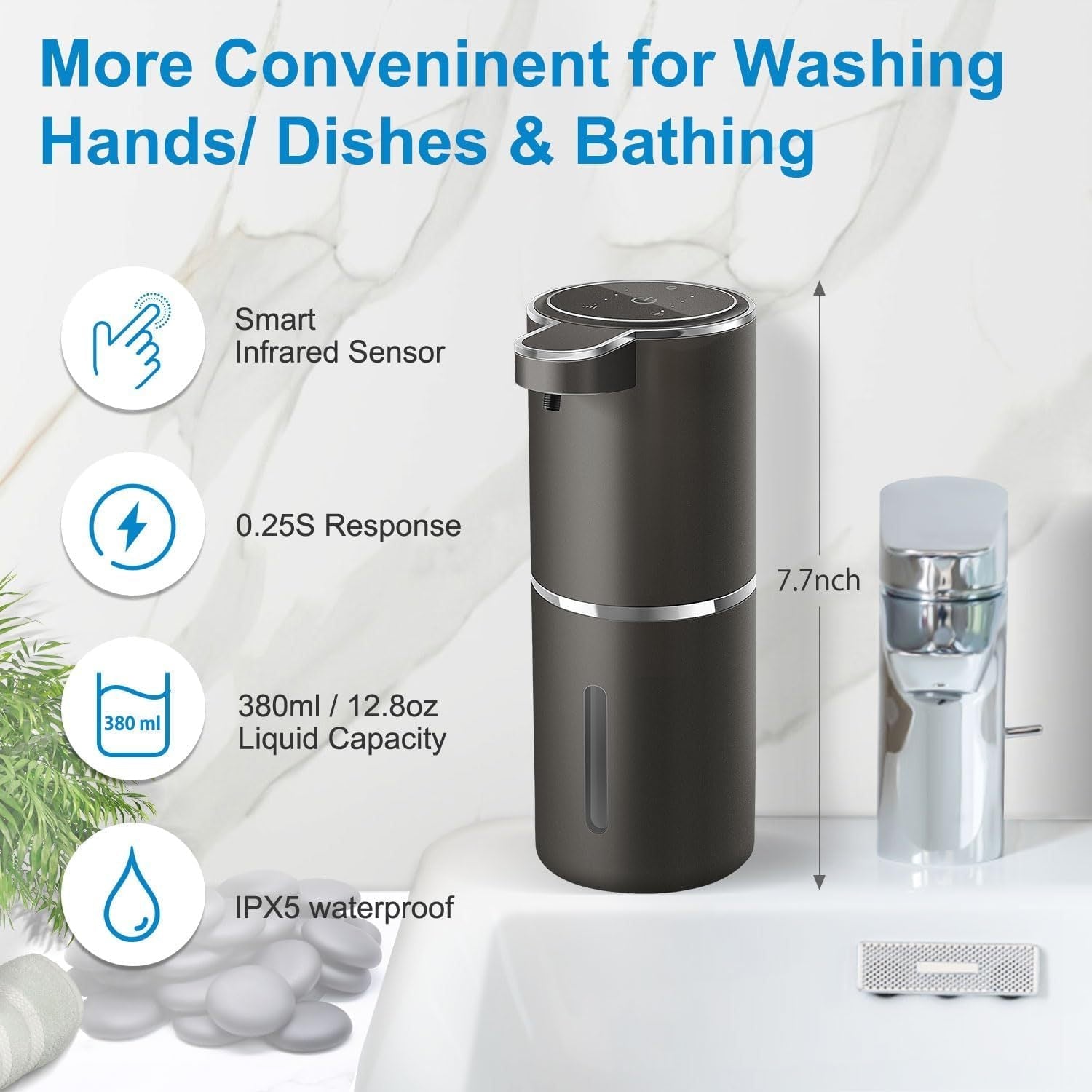 Automatic Soap Dispenser Touchless Foaming Soap Dispenser 380ml USB Rechargeable Electric 4 Level Adjustable Foam Soap Dispenser -  by Big Saves Store | Available at Handbags Specialist Headquarter