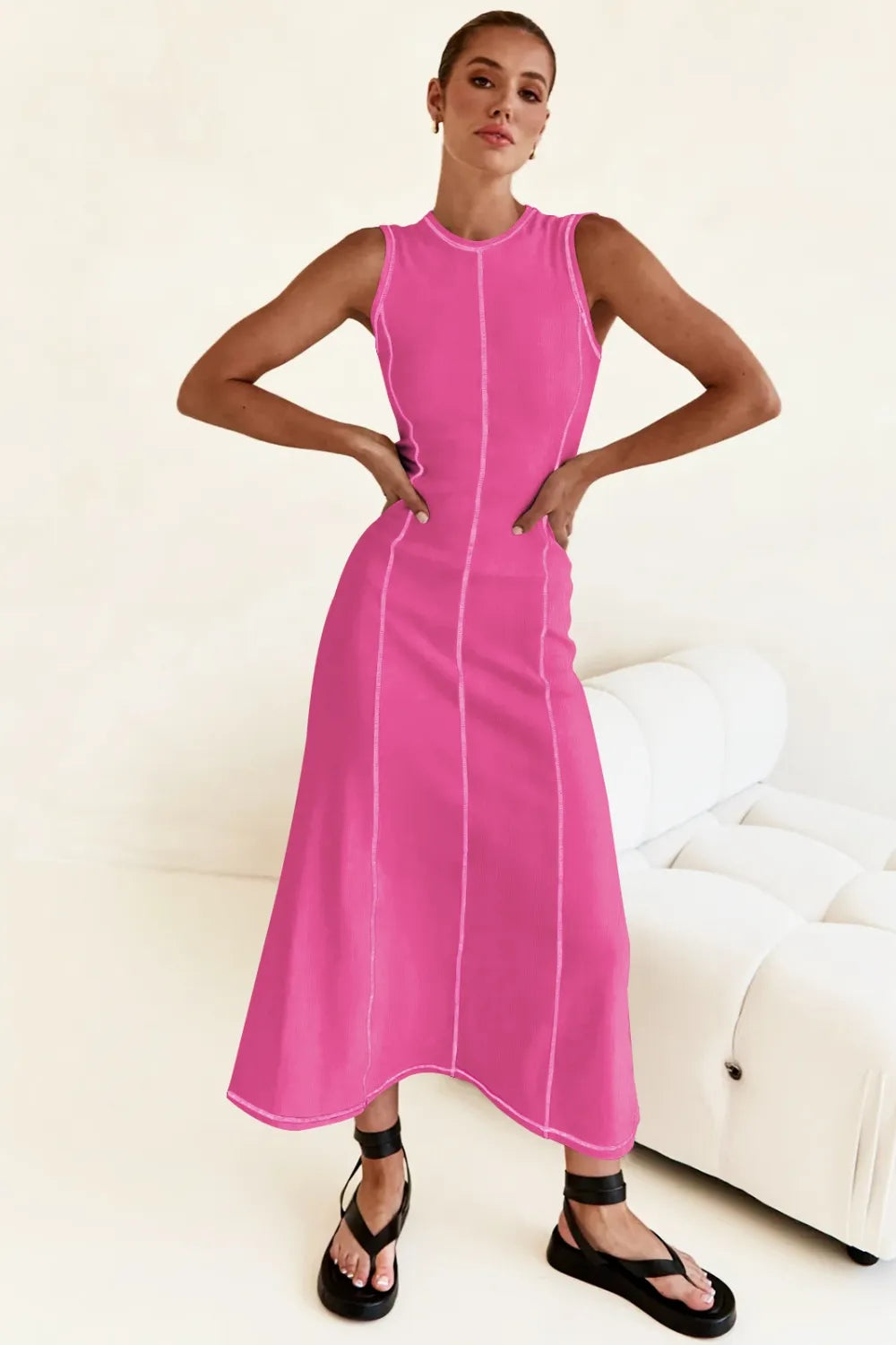 Contrast Stitching Maxi Tank Dress - Maxi Dress by Trendsi | Available at Handbags Specialist Headquarter