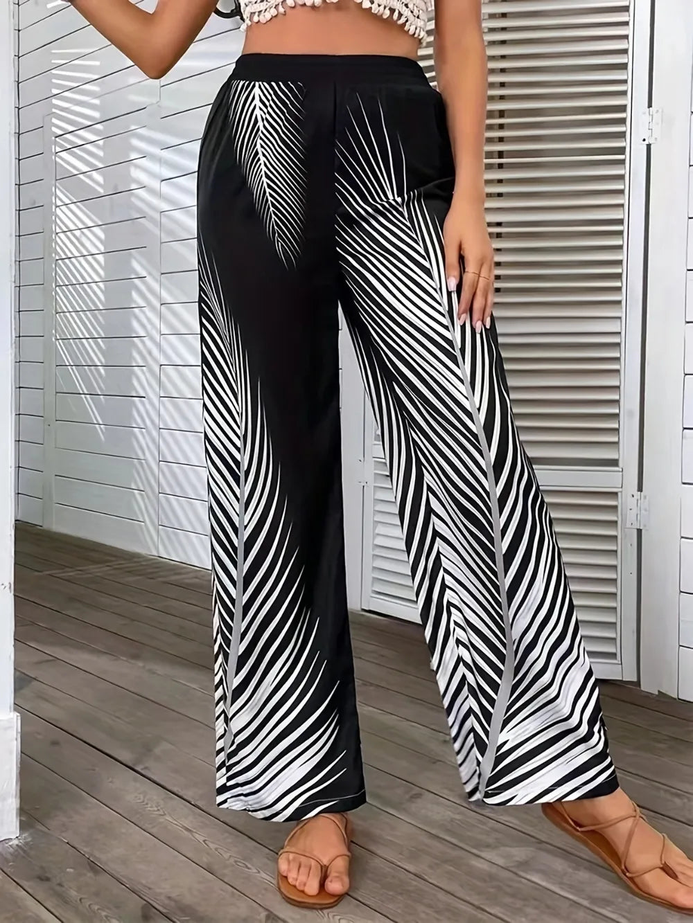 Printed Wide Leg Pants - Women Pants by Trendsi | Available at Handbags Specialist Headquarter