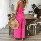 Pink Palazz-Elegance: Vintage V-Neck Jumpsuit
