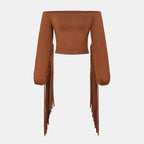 Cowgirl Chic Fringe Off-Shoulder Tassel Top – Women’s