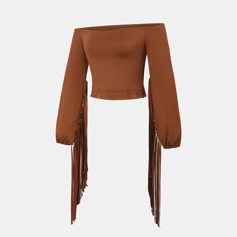 Cowgirl Chic Fringe Off-Shoulder Tassel Top – Women’s