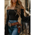 Cowgirl Chic Fringe Off-Shoulder Tassel Top – Women’s