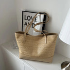 Straw Weave Leather Strap Tote Bag - Tote Bag by Trendsi | Available at Handbags Specialist Headquarter