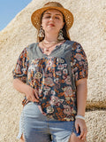 Plus Size Printed Notched Half Sleeve Blouse - Plus Size Shirts by Trendsi | Available at Handbags Specialist Headquarter