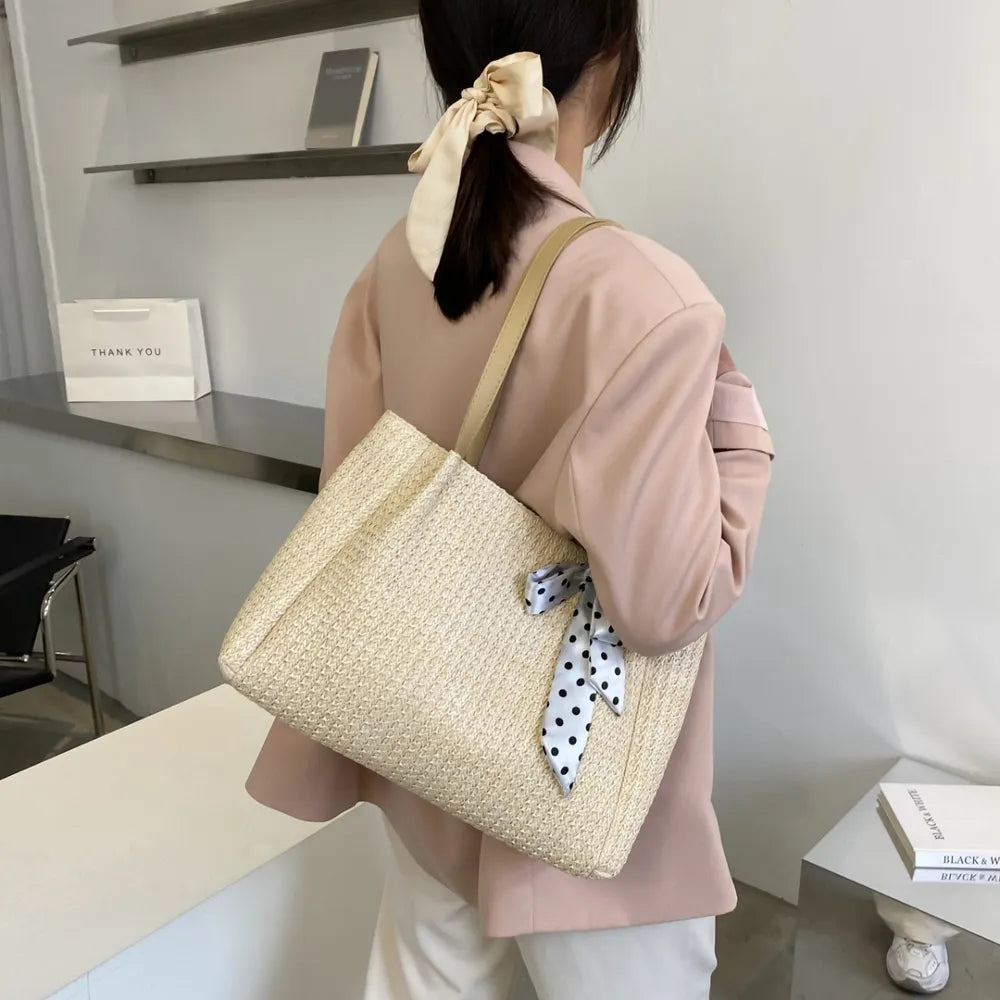Straw Woven Leather Strap Handbag - Handbags by Trendsi | Available at Handbags Specialist Headquarter