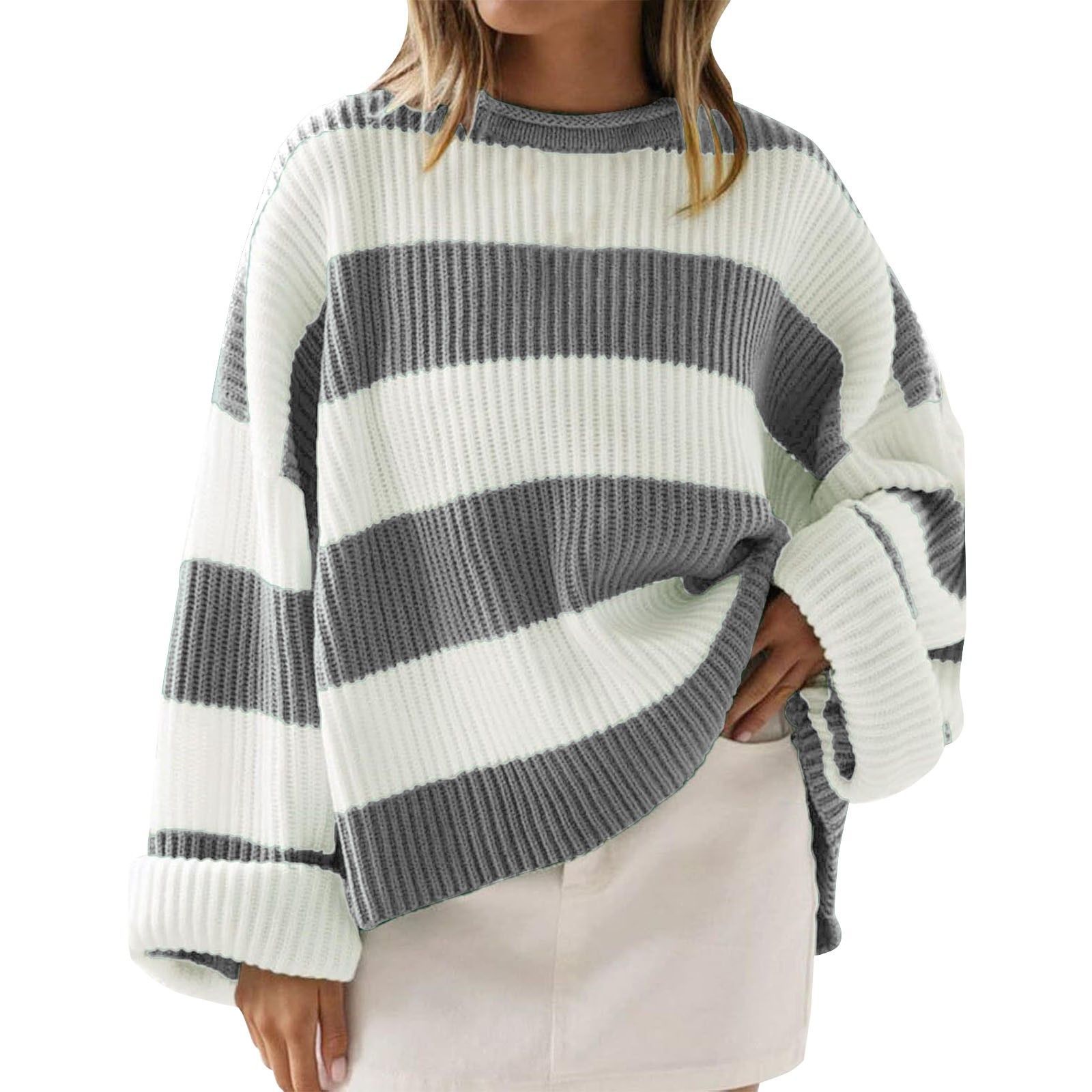 Chic Striped Batwing Knit Sweater for Women
