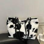 Cow Print Furry Tote Bag - Tote Bag by Trendsi | Available at Handbags Specialist Headquarter