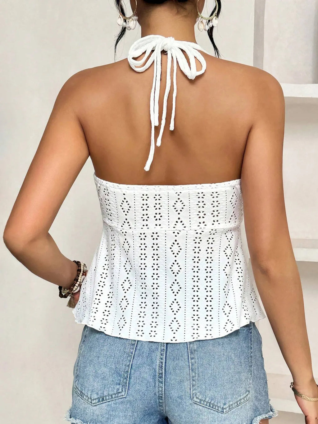 Eyelet Halter Neck Cami Top - Tops by Trendsi | Available at Handbags Specialist Headquarter