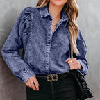 Collared Neck Buttoned Denim Shirt - Women / Jeans & Denim by Trendsi | Available at Handbags Specialist Headquarter
