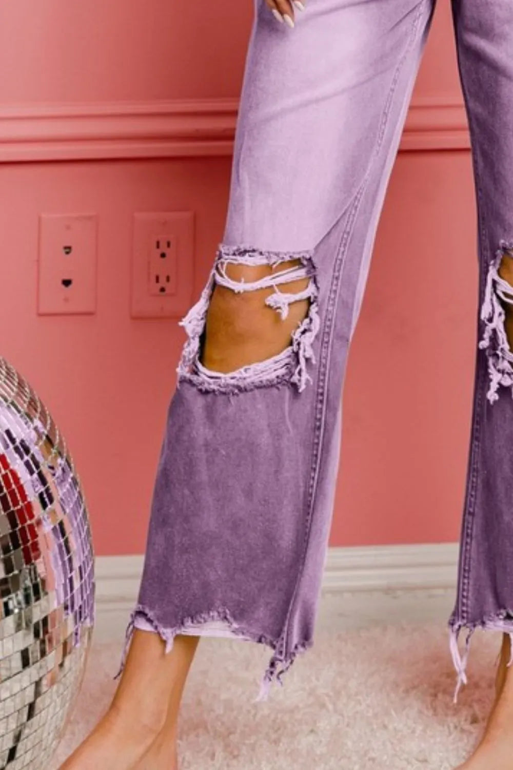 BiBi Distressed Vintage Washed Wide Leg Pants -  by Trendsi | Available at Handbags Specialist Headquarter