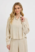 RISEN Button Down Long Sleeve Shirt - Women's Down Shirt Tops by Trendsi | Available at Handbags Specialist Headquarter