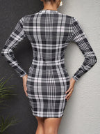 Long Sleeve Plaid Bodycon Mini Dress - Maxi Dress by Trendsi | Available at Handbags Specialist Headquarter