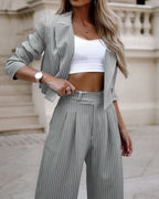 Spring Stripes: Women's Cropped Suit Set