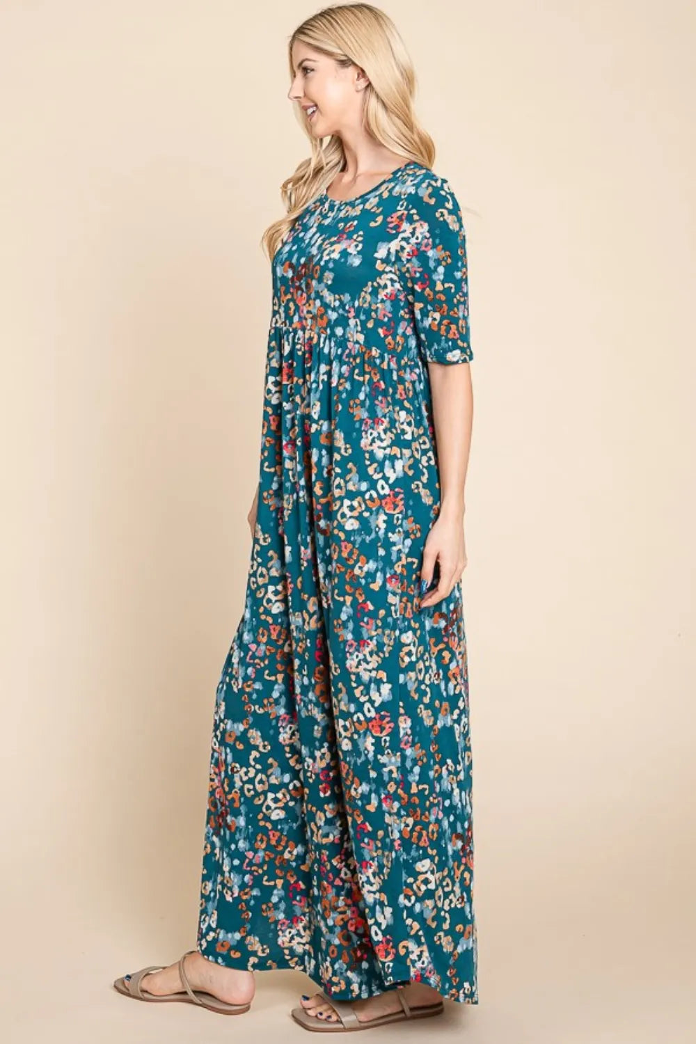 BOMBOM Printed Shirred Maxi Dress - Maxi Dress by Trendsi | Available at Handbags Specialist Headquarter