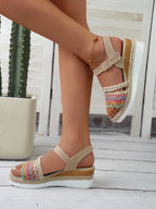 Braided Rainbow Platform Wedge Sandals - Women Sandals by Trendsi | Available at Handbags Specialist Headquarter