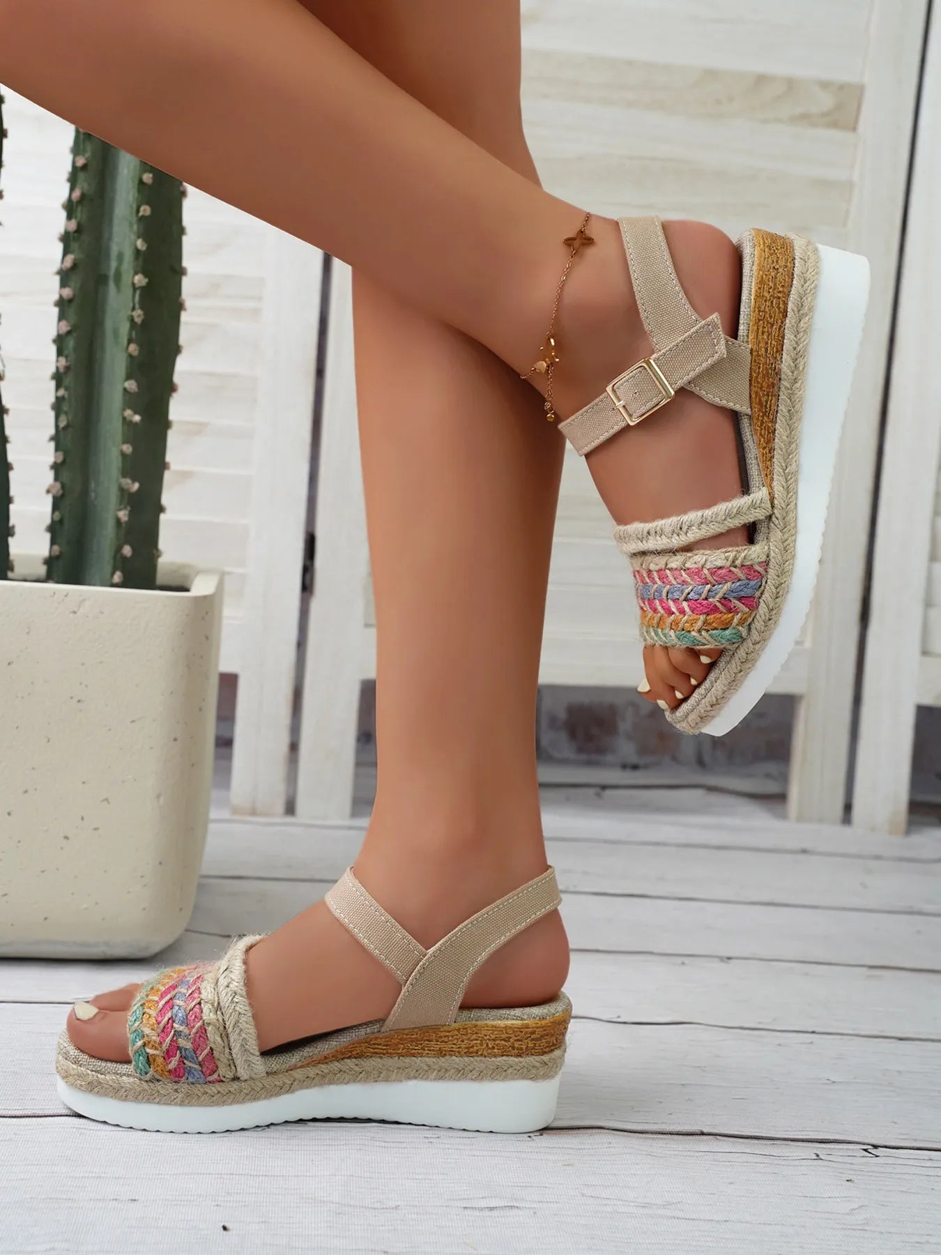 Braided Rainbow Platform Wedge Sandals - Women Sandals by Trendsi | Available at Handbags Specialist Headquarter