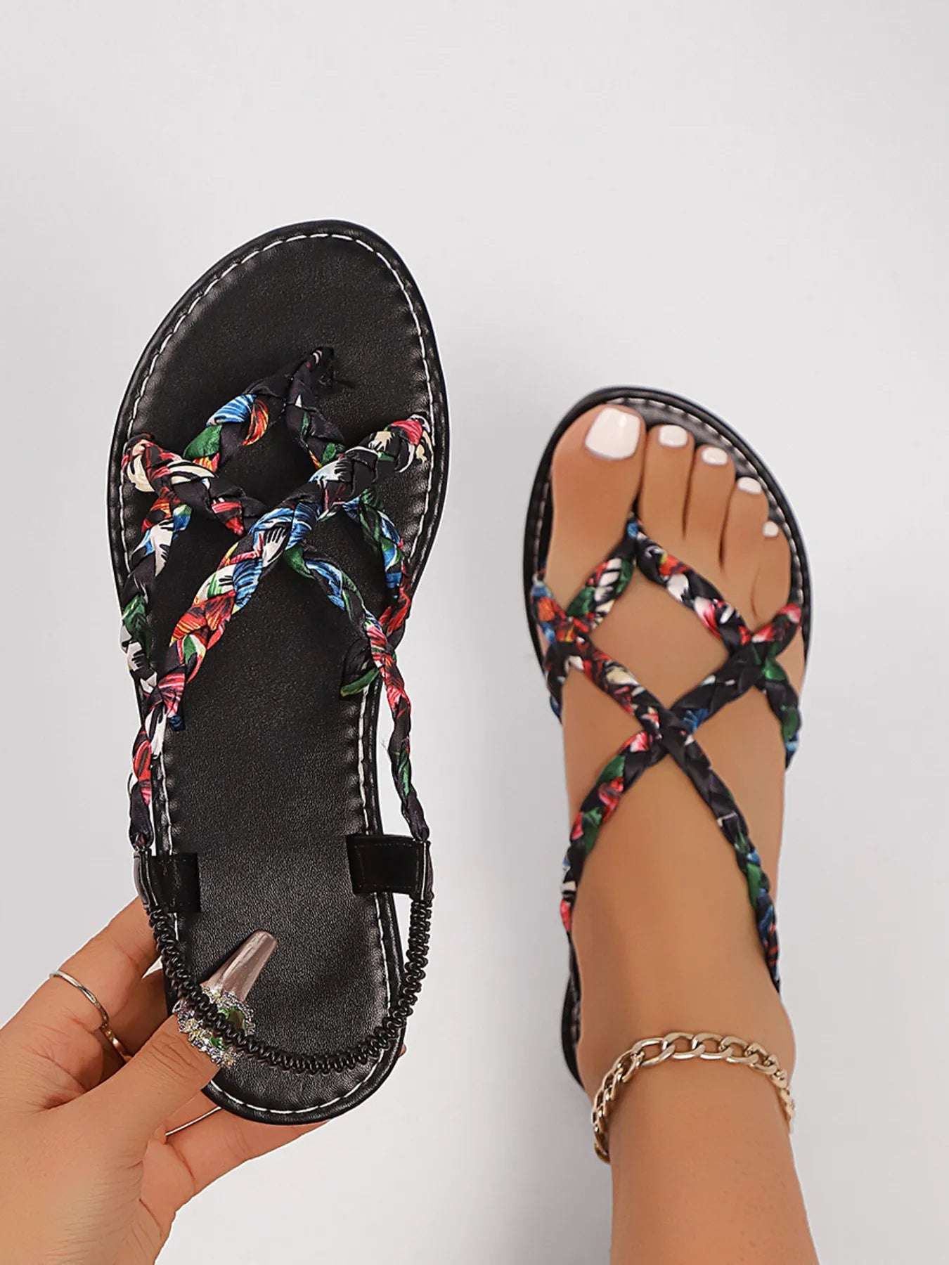 Floral Print Strappy Flat Sandals - Women Sandals by Trendsi | Available at Handbags Specialist Headquarter