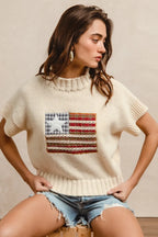 BiBi American Flag Patchwork Drop Shoulder Sweater - Tops by Trendsi | Available at Handbags Specialist Headquarter