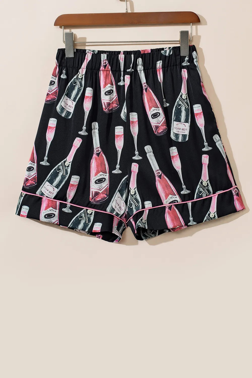 Champagne Print Short Sleeve Top and Shorts Set - Sleepwear by Trendsi | Available at Handbags Specialist Headquarter