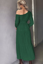 Belted One-Shoulder Tiered Maxi Dress - Maxi Dress by Trendsi | Available at Handbags Specialist Headquarter