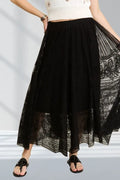 ADORA Elastic Waist Raw Hem Lace Maxi Skirt - Skirts by Trendsi | Available at Handbags Specialist Headquarter