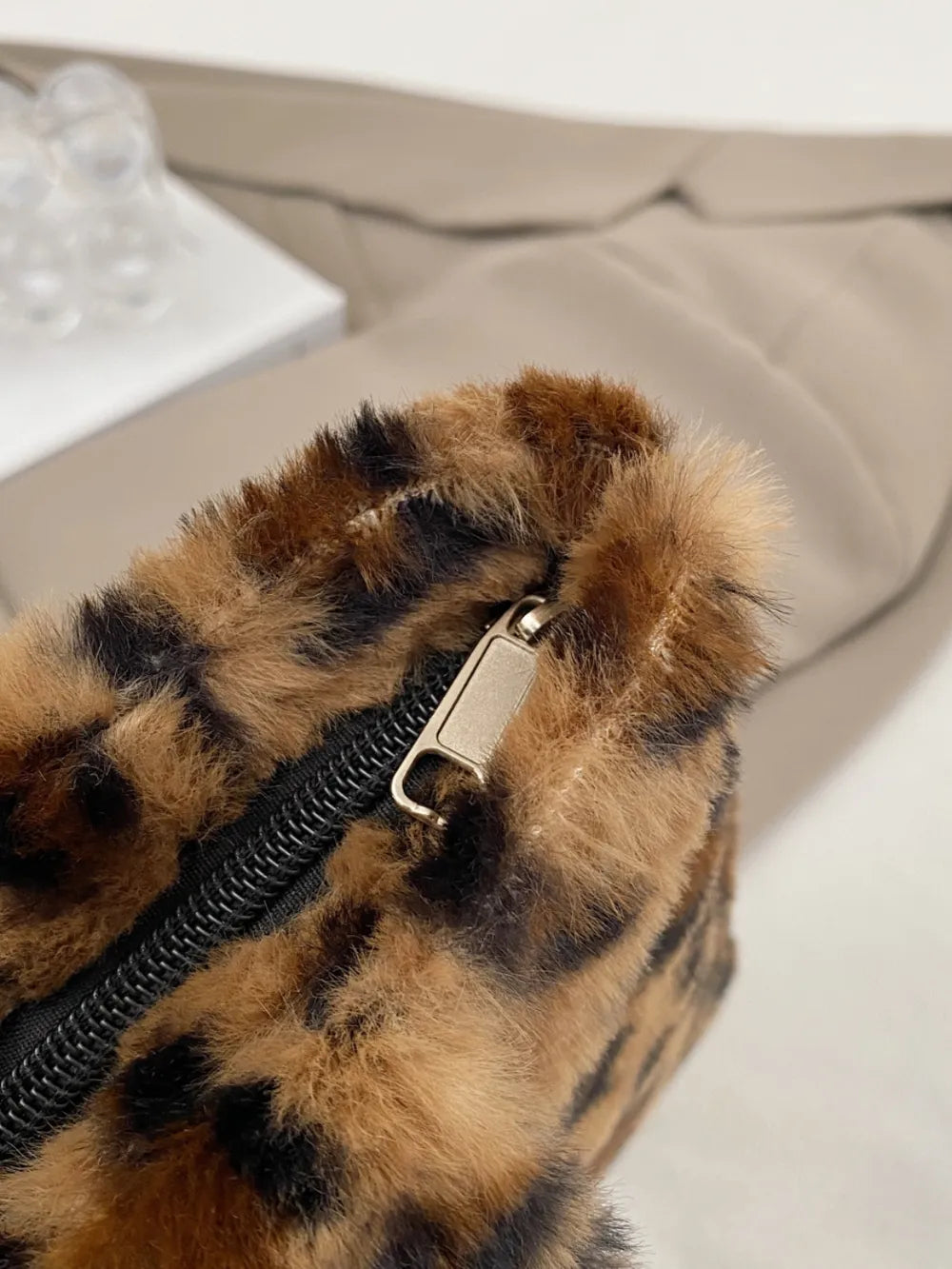 Leopard Fluff Handbag with Zip - handbags by Trendsi | Available at Handbags Specialist Headquarter