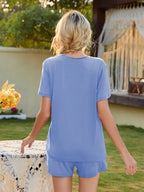 V-Neck Short Sleeve Top and Pocketed Shorts Lounge Set - sleepwear by Trendsi | Available at Handbags Specialist Headquarter