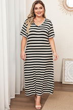 Plus Size V-Neck Side Slit Maxi Dress - Dresses by Trendsi | Available at Handbags Specialist Headquarter