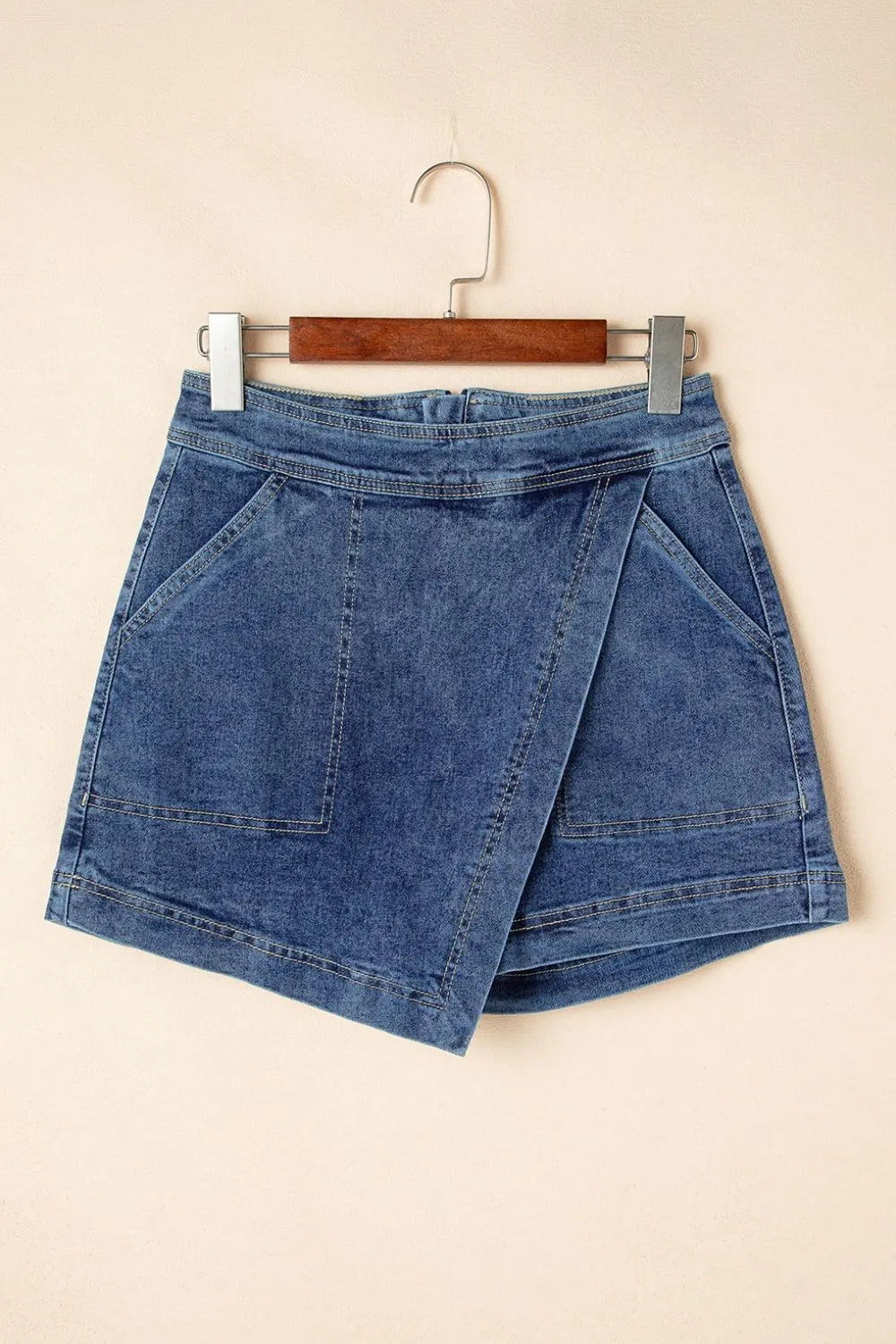 Asymmetrical Denim Skort with Pockets - Women / Jeans & Denim by Trendsi | Available at Handbags Specialist Headquarter