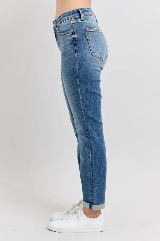 Judy Blue Full Size Mid Rise Skinny Cuff Jeans with Pockets Plus Size - Women / Jeans & Denim by Trendsi | Available at Handbags Specialist Headquarter