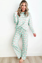 Santa Print Long Sleeve Top and Pants Lounge Set - Sleepwear by Trendsi | Available at Handbags Specialist Headquarter