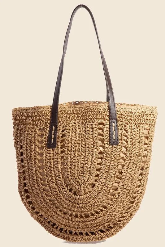 Fame Straw Braided Rounded Tote Bag - Tote Bag by Trendsi | Available at Handbags Specialist Headquarter