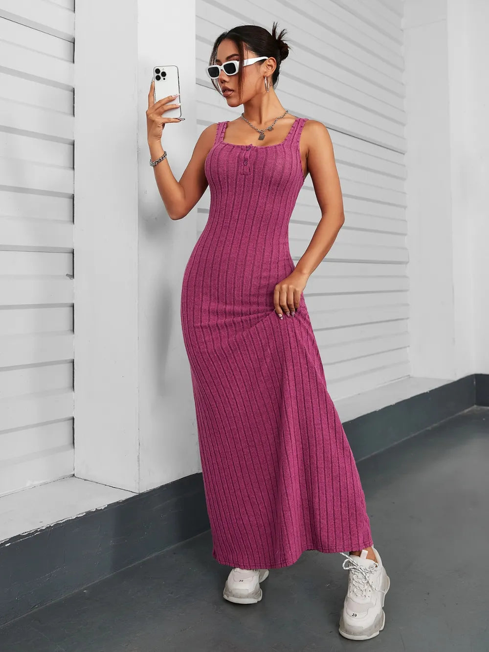 Ribbed Maxi Tank Dress - Maxi Dress by Trendsi | Available at Handbags Specialist Headquarter