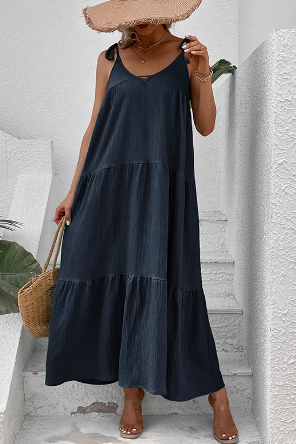 Perfee Tie-Shoulder Tiered Maxi Dress - Maxi Dress by Trendsi | Available at Handbags Specialist Headquarter
