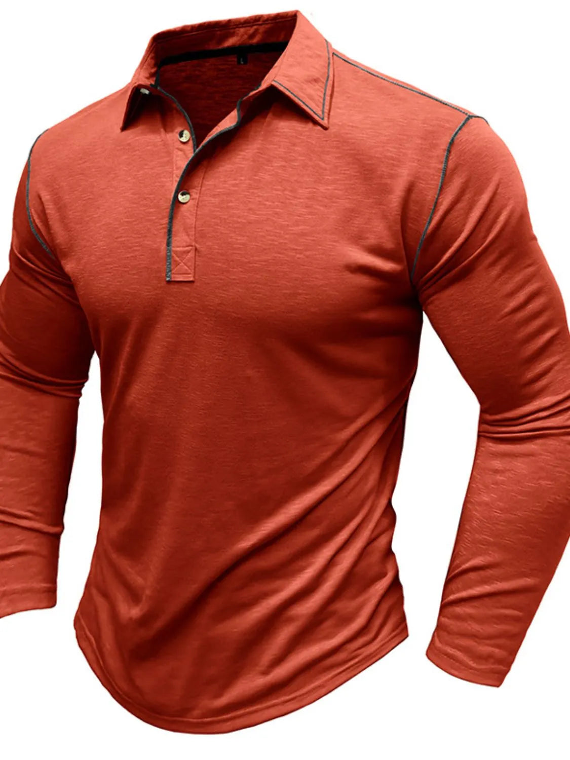 Men's Button Detail Long Sleeve Polo - Men's Polo shirt by Trendsi | Available at Handbags Specialist Headquarter