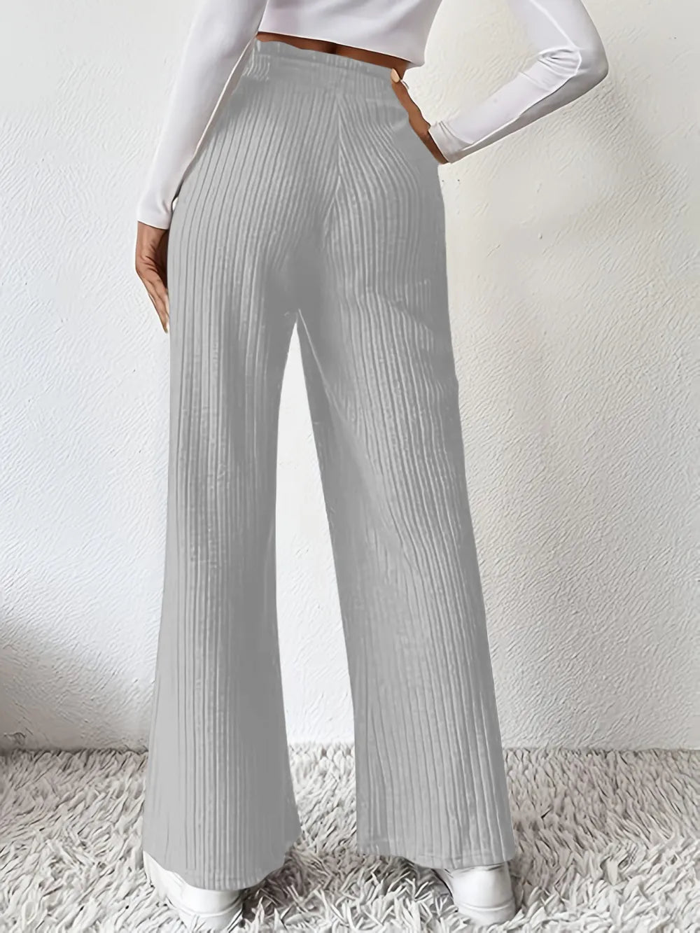 Ribbed High Waist Pants - Women Pants by Trendsi | Available at Handbags Specialist Headquarter