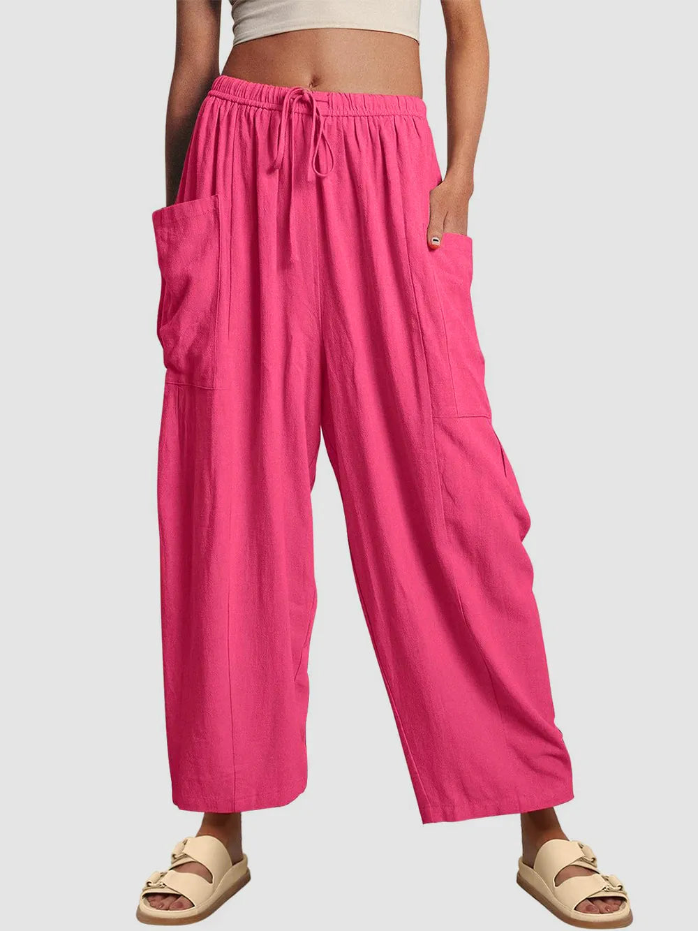 Full Size Wide Leg Pants with Pockets - Women Pants by Trendsi | Available at Handbags Specialist Headquarter