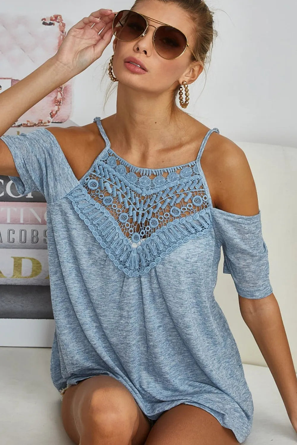 BiBi Front Crochet Lace Adjustable Strap Top - Women / Jeans & Denim by Trendsi | Available at Handbags Specialist Headquarter