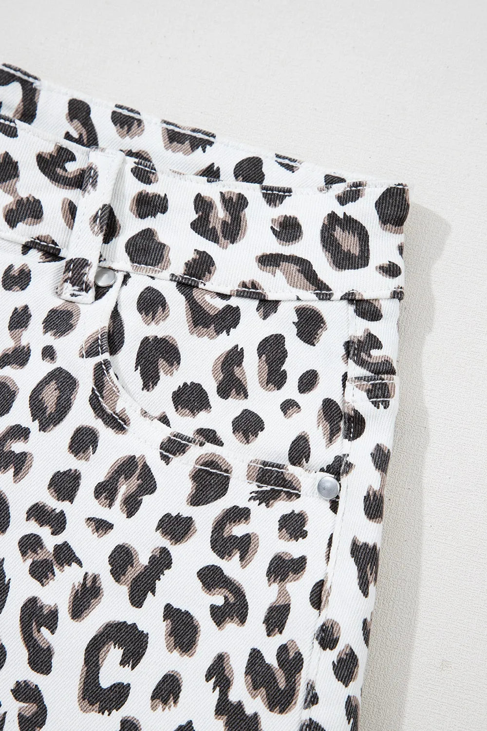 Leopard Frayed Hem Denim Shorts - Women / Jeans & Denim by Trendsi | Available at Handbags Specialist Headquarter