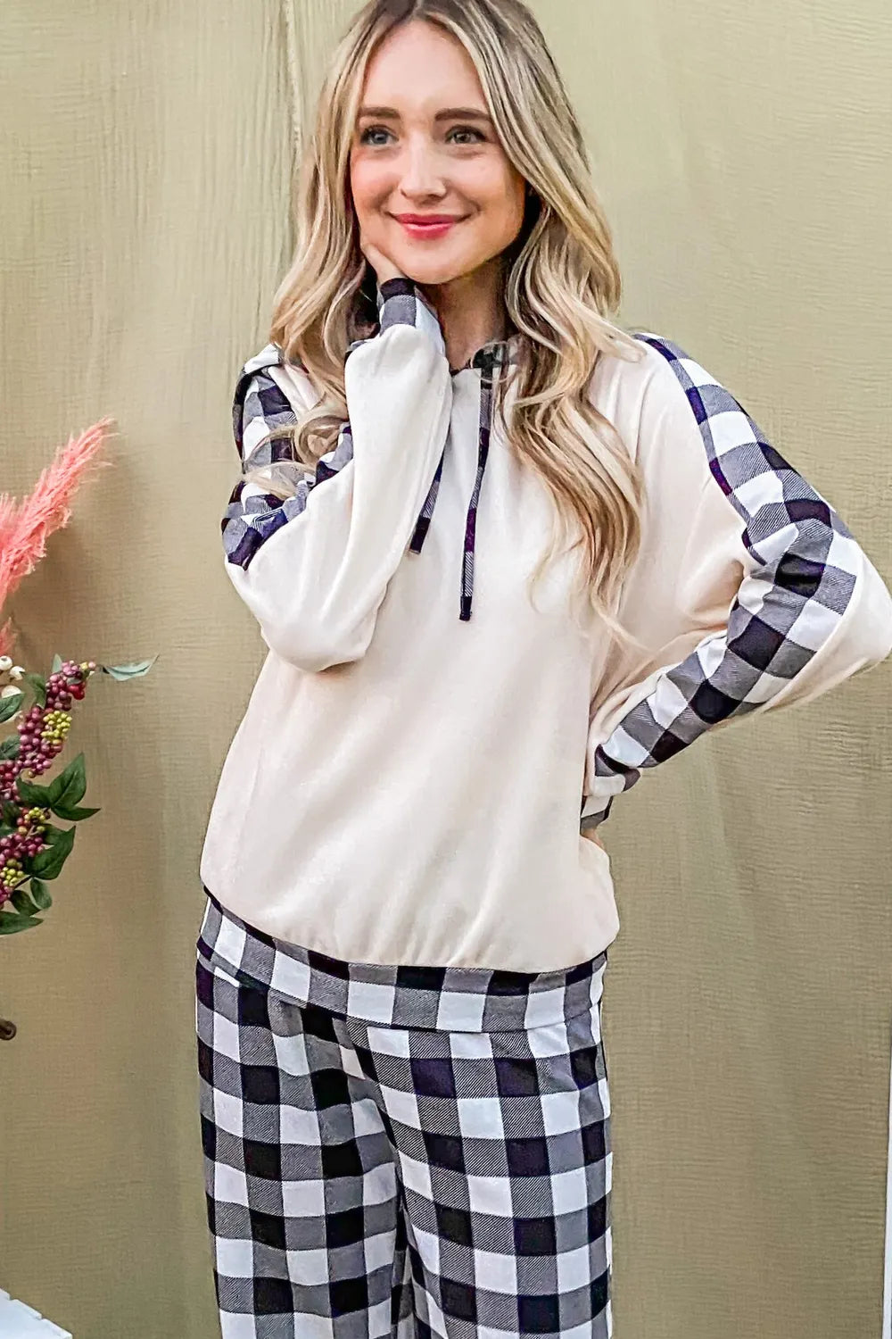 And The Why Drawstring Hooded Top and Plaid Pants Lounge Set - Sleepwear by Trendsi | Available at Handbags Specialist Headquarter