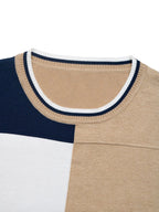 Color Block Round Neck Sweater with Ribbed Trim - Tops by Trendsi | Available at Handbags Specialist Headquarter