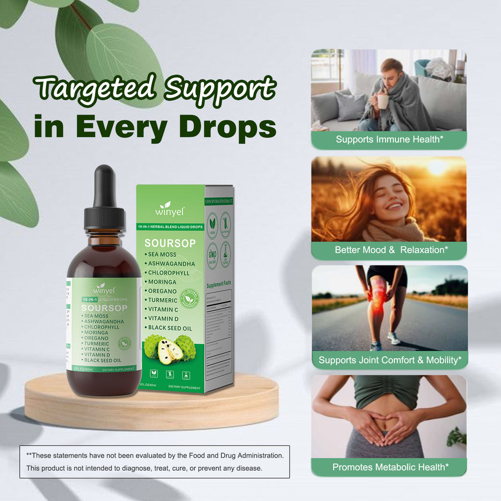 Soursop Drops 10-in-1 Herbal Extracts, 2 Fl Oz