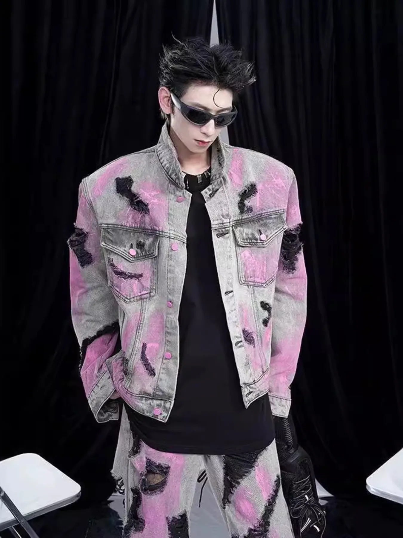 Men's Plus Size Graffiti Washed Button Up Denim Jacket - Men's jackets by Trendsi | Available at Handbags Specialist Headquarter