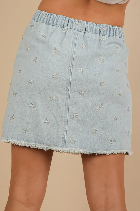 VERY J Bow Printed Casual Denim Mini Skirt - Women / Jeans & Denim by Trendsi | Available at Handbags Specialist Headquarter