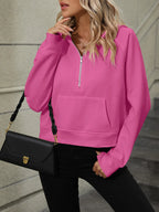 Half-Zip Hoodie with Kangaroo Pocket - Tops by Trendsi | Available at Handbags Specialist Headquarter