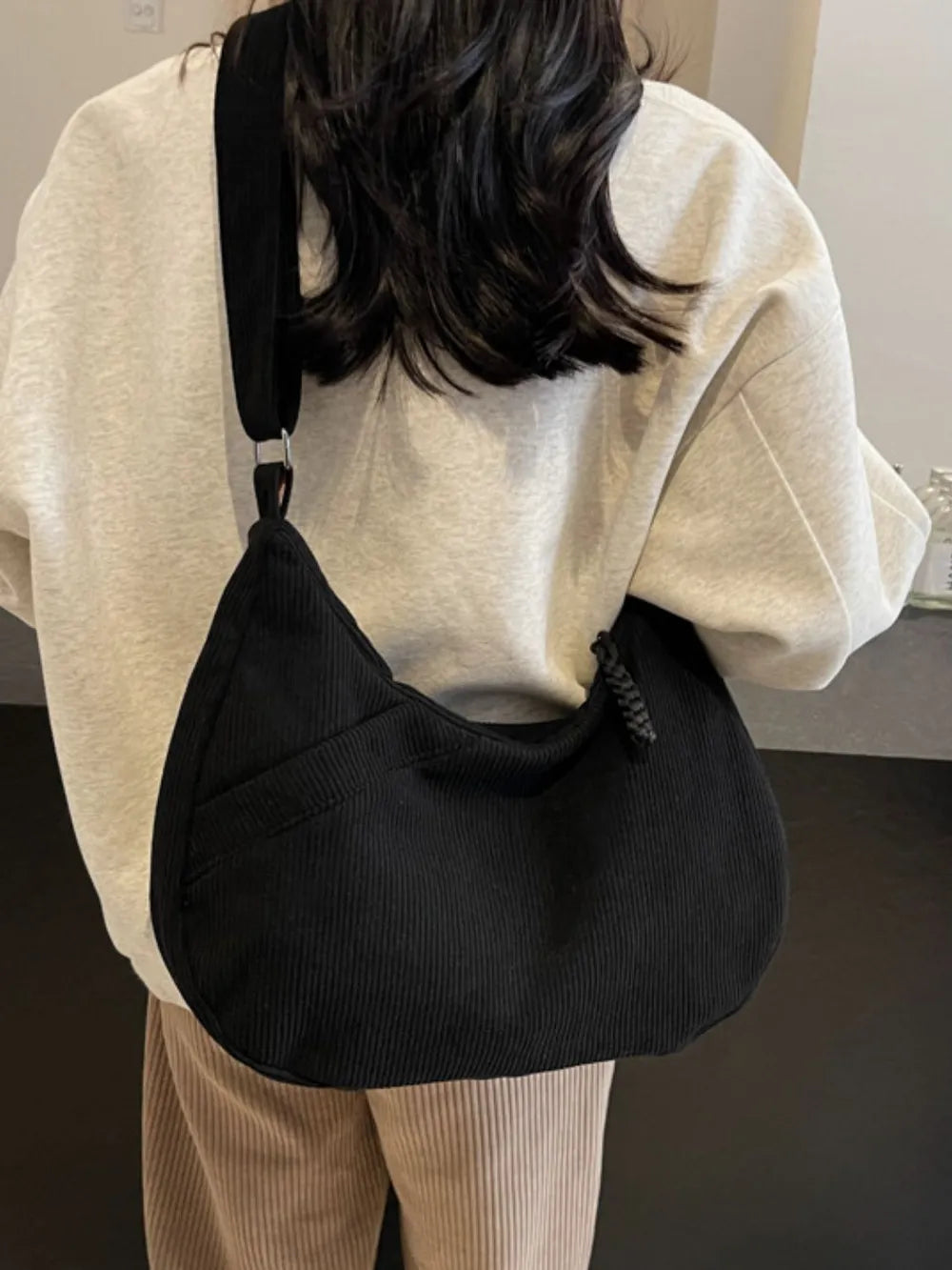 Ribbed Adjustable Strap Shoulder Bag - Handbags by Trendsi | Available at Handbags Specialist Headquarter