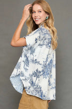 Umgee Full Size Two Tone Print Button Up Short Sleeve Shirt Plus Size - Dresses by Trendsi | Available at Handbags Specialist Headquarter