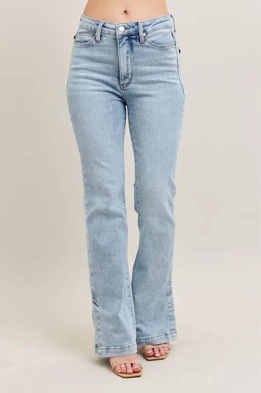 Judy Blue Full Size Tummy Control Vintage Wash Side Slit Slim Boot Jeans Plus Size - Women / Jeans & Denim by Trendsi | Available at Handbags Specialist Headquarter